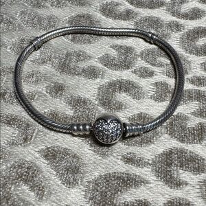 Genuine Pandora Moments Cubic Zirconia Sparkling Heart Snake Chain Bracelet